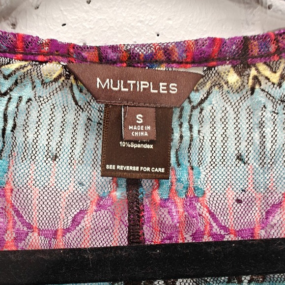 Multiples Womens Small Top Colorful Bohemian Bright Sheer Long Sleeve‎ Shirt - Picture 4 of 6